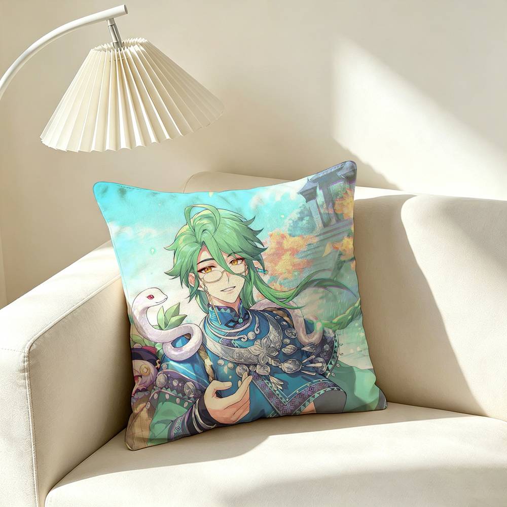 G-Genshin Impact Game B-Baizhu Square Double-Sided printed Pillow Case Bedroom Bedside Pillow Sofa Cushion Cover