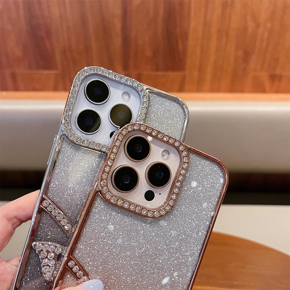 Electroplated Butterfly Is Suitable for iPhone16Promax Mobile Phone Case with Diamond Feeling Apple 15 Anti-drop Protective Case 13.