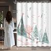 Christmas Cartoon Winter Forest Shower Curtain - Green Tree Illustration, 12 Hooks, Bathroom Decor