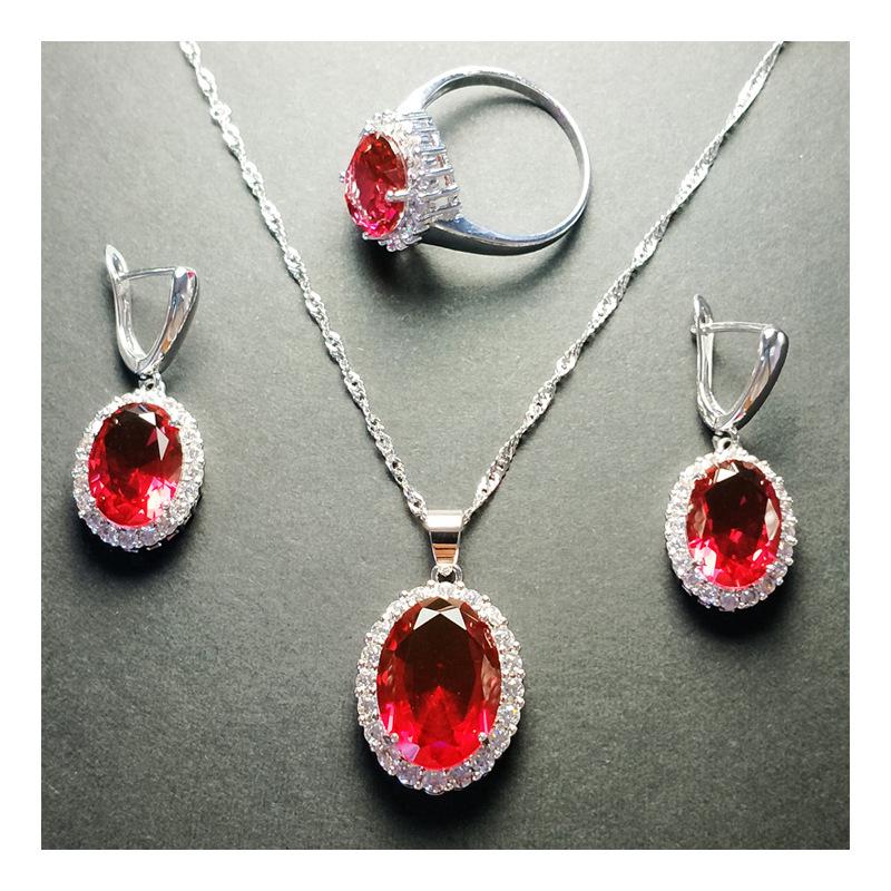 European-American Zircon Jewelry Set: Ring, Necklace, Earrings - Three-Piece Inlaid Zircon Collection