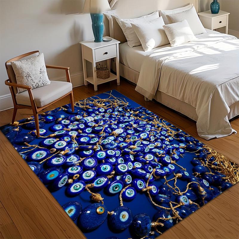 

Evil Eye Area Rug Bedroom Rug Modern Abstract Washable Non Slip Soft Rugs Boho Witchy Carpet Navy Blue Geometric Home Decor 40x60CM