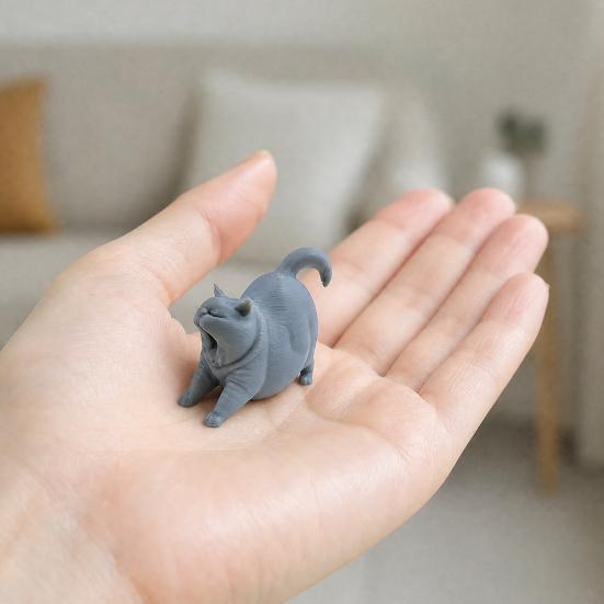 3D Printed Yawning Cat Statue, Cute Sleeping Cat Figurine for Shelf Bedroom, Modern Minimalist Home Decor Gift for Cat Lovers