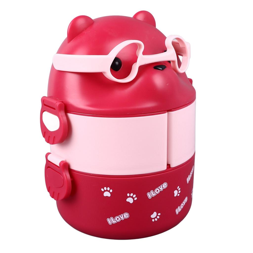 Lunch Box 2 Layers Containers Portable Lunch Box Reusable Leakproof Food Container for School Work Camping Bear