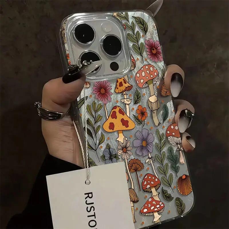 Ins Korean Style Does Not Bump Shell Mushroom Flower iPhone17promax Mobile Phone Case Niche Apple 14Pro Protective Case