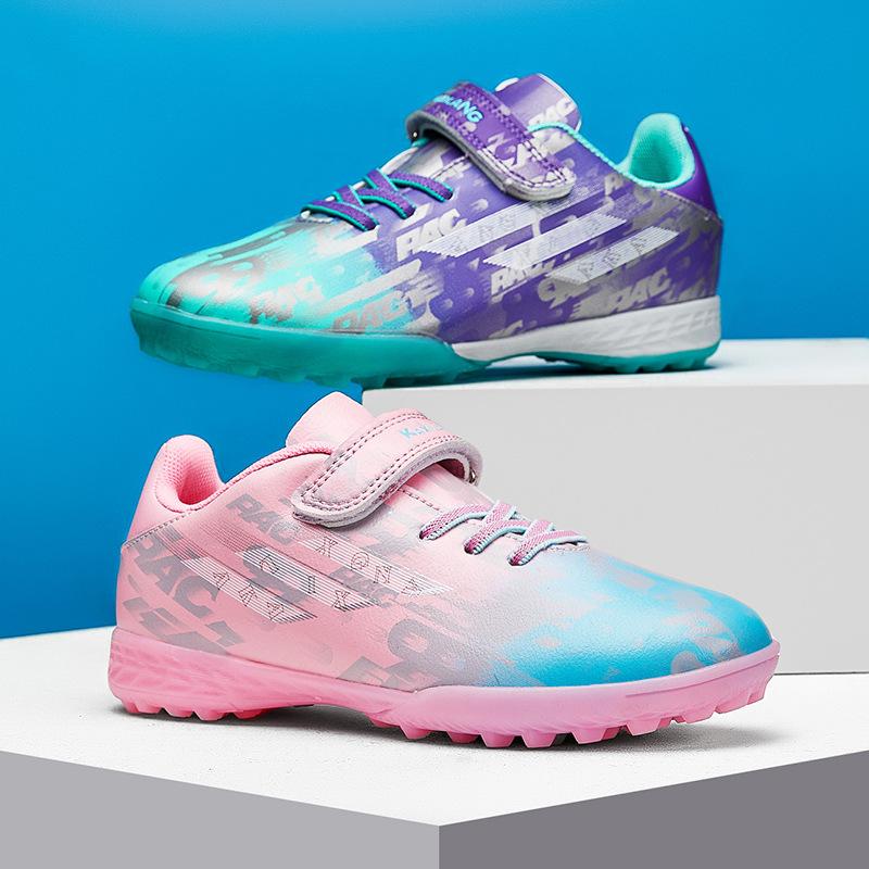 Mandarin duck two-color low-top Velcro children's football shoes broken nails medium and large boys and girls sports running shoes training shoes