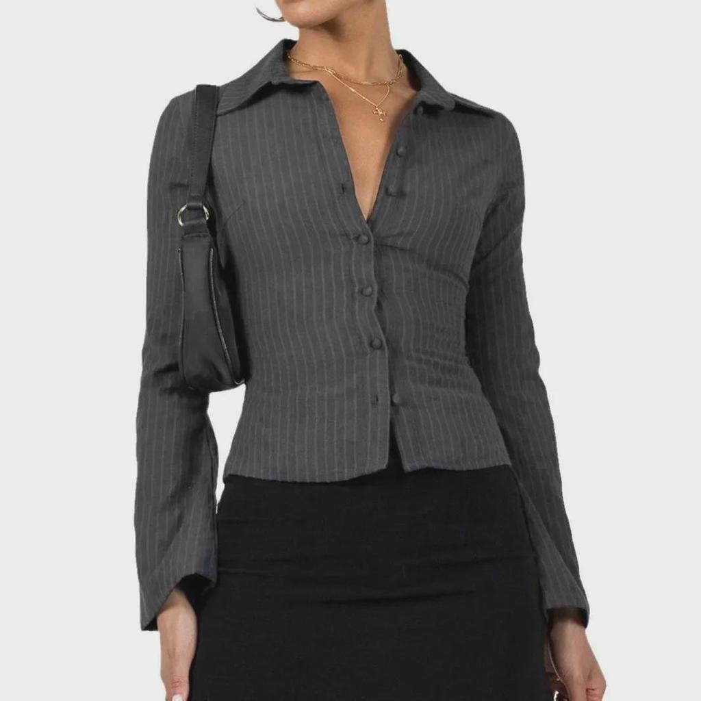 2024 European & American Spring/Autumn Striped Slim-Fit Button-Down Cardigan with Lapel