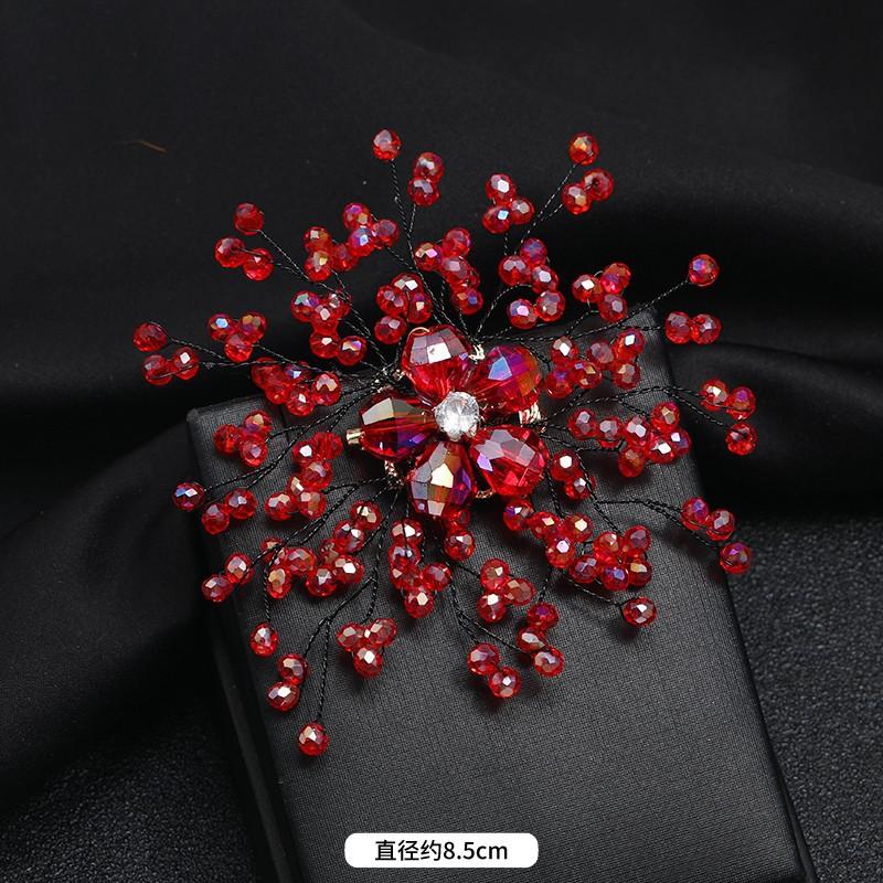 Red crystal pearl snowflake brooch temperament elegant luxury atmosphere high-end corsage women's high-end coat pin