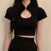 Dark Maiden Slightly Sexy Retro Chinese Cheongsam Water-drop Collar Knitted Slim-fitting Short-sleeved T-shirt