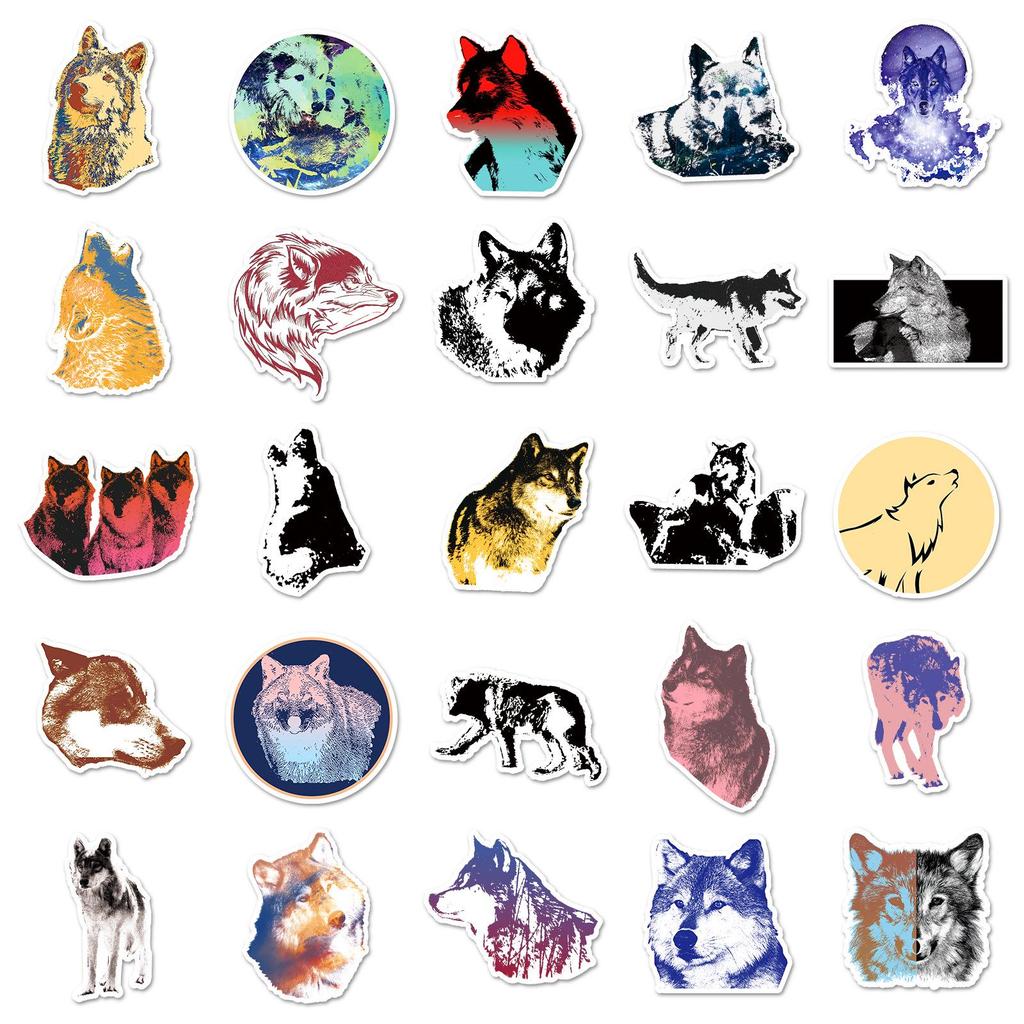 Cute Wolf & Cartoon Animal Stickers - 50 Waterproof Sheets for Kids' Diary, Planner, Laptop, and Suitcase Decoration