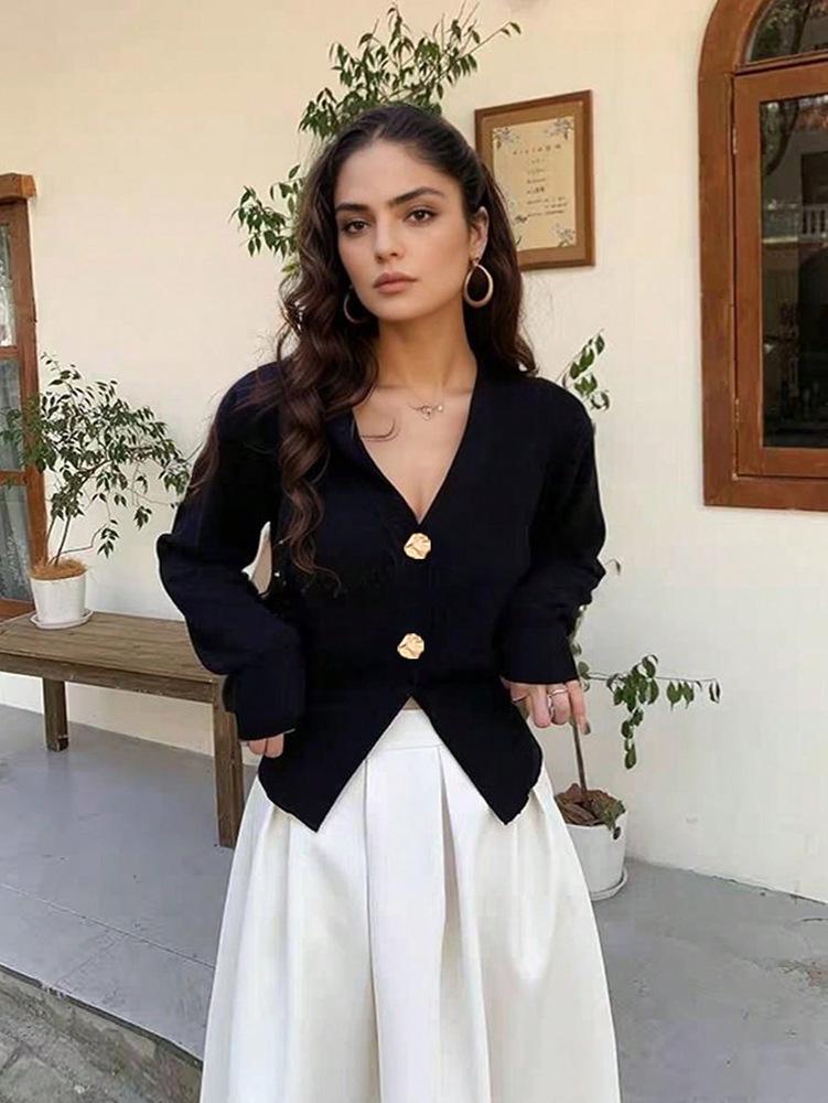 Elegant Solid Color Long Sleeve Button Knit Cardigan - Autumn 2025 Women's Fashion