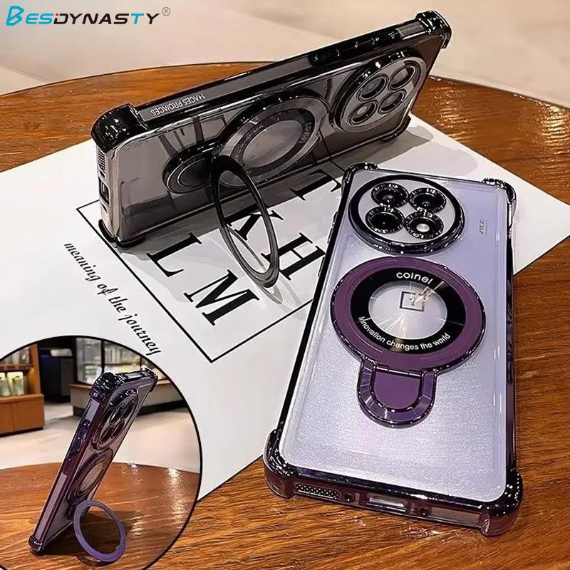 Case For OnePlus 13 13R ACE 5 Pro Airbag Ultra Transparent Plating Magnetic Bracket Case For OnePlus 13 Anti Fall Phone Caser