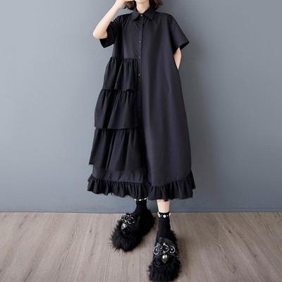Kort mouw Plus size Katoen mesh vintage nieuw in jurken voor vrouwen casual losse lange zomer Overhemdjurk