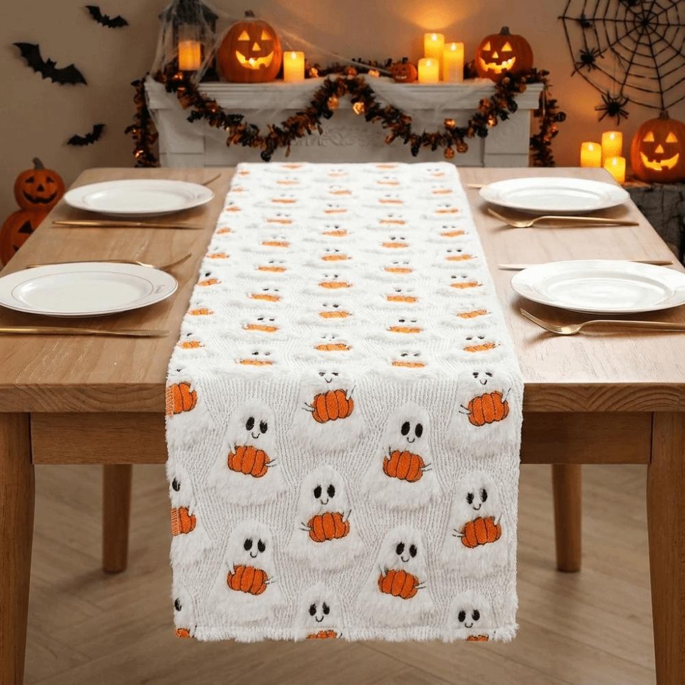 Rectangular Halloween Pumpkin Ghost Table Runner Soft Texture Dining Table Cloth Party Decoration