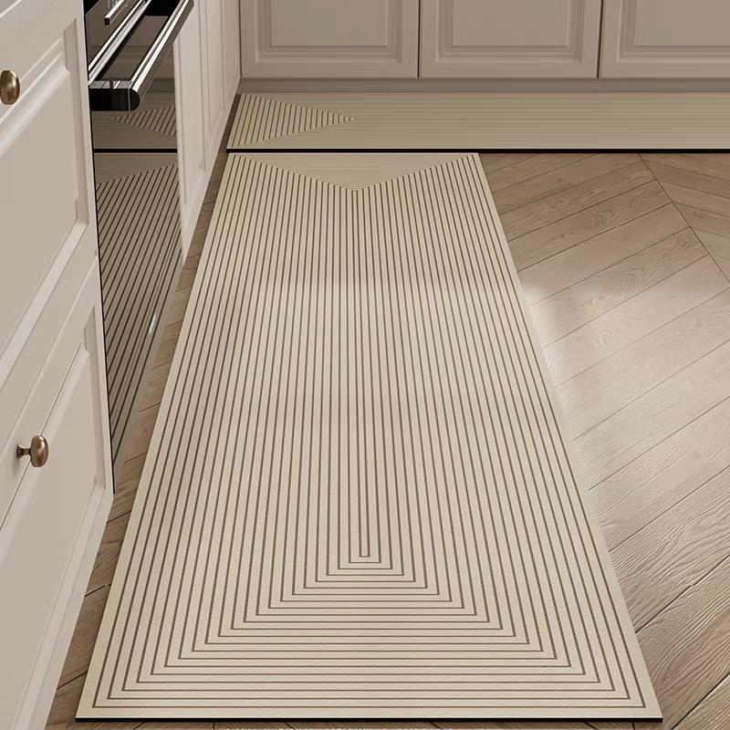 2pc Modern Simple Diatom Mud Mat Long Strip Oil Absorbent Quick Drying Floor Mat Household Non-Slip Kitchen Mat