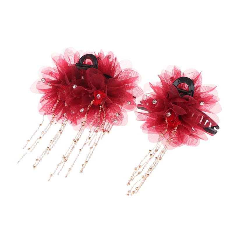 Trendige Süße Netzblumen Quaste Haarklammer Elegant Temperament Große Hai-Haarspange Damen Kopfschmuck Haaraccessoires