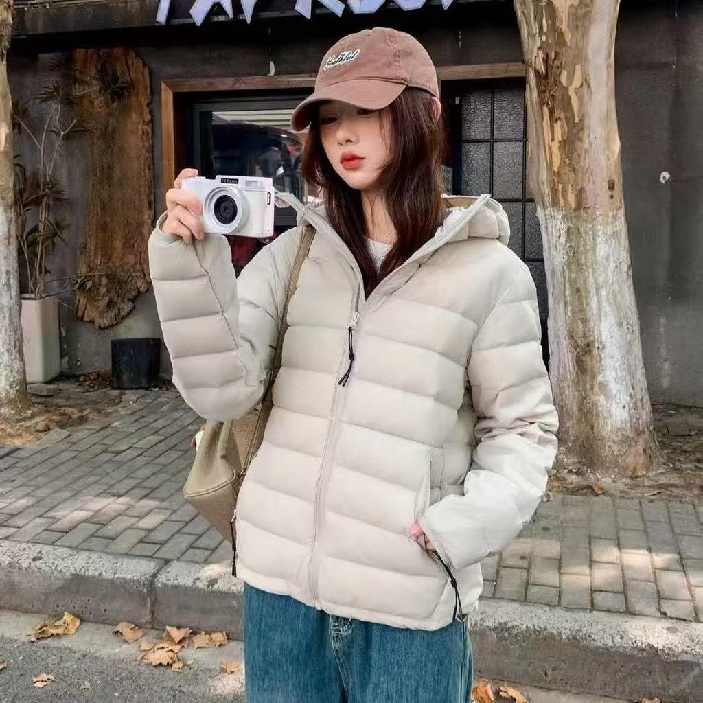 Women's new hooded short cold lightweight thickened padded fluffy warm loose high-quality fabric casual sports cotton clothing