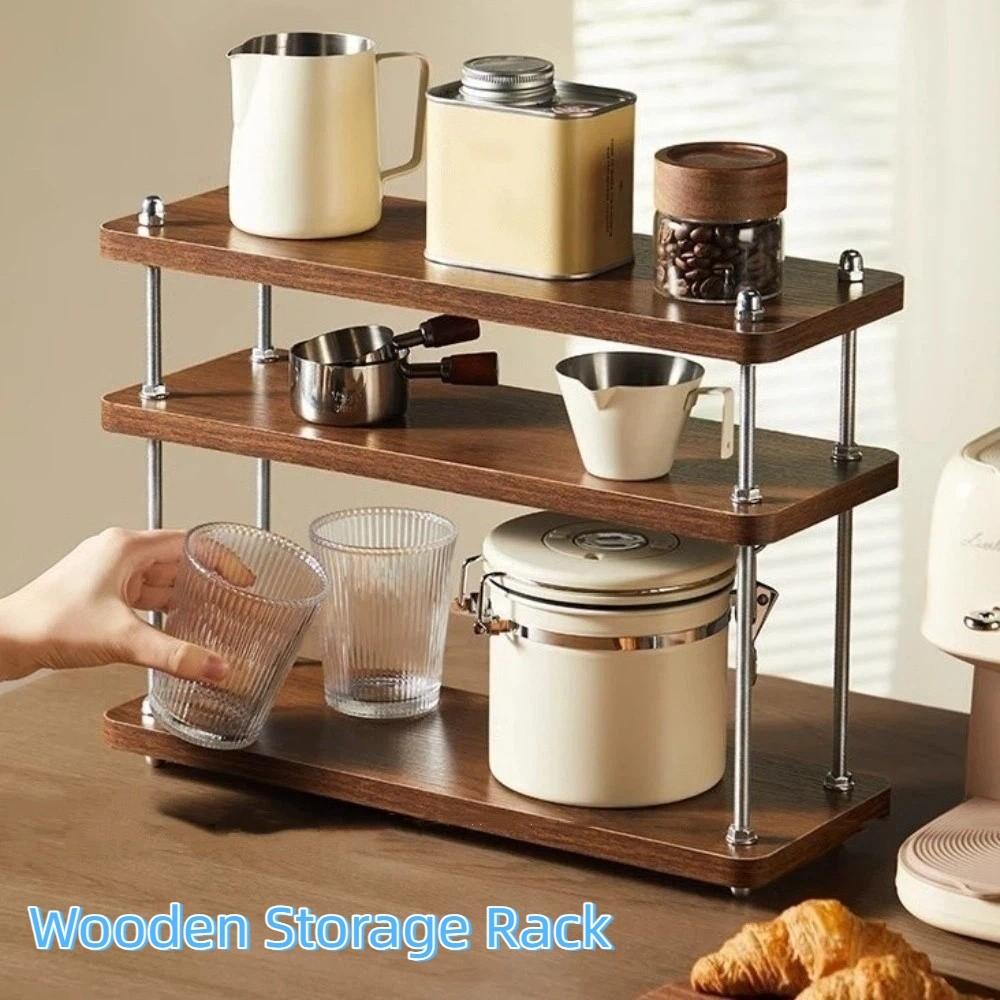 Space Saving Vintage Wooden Storage Rack Thickened 3-Tier Desktop Storage Rack Convenient Minimalist Cup Storage Rack Office