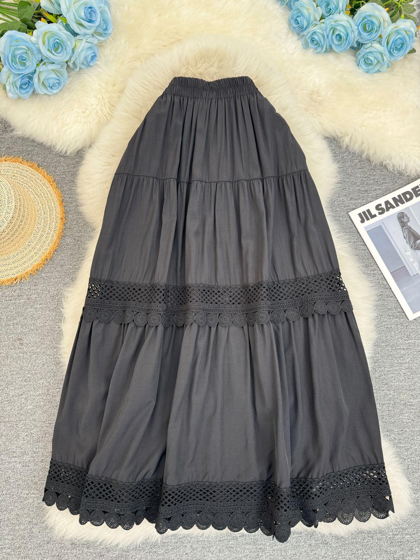 Japanese-Korean Patchwork A-line Midi Skirt: Spring-Summer Versatile Style One Size чёрный