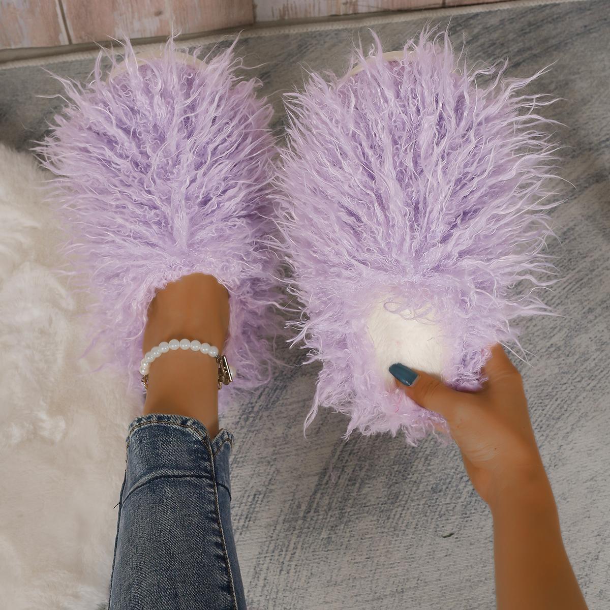 

Модные женские тапочки Зимние меховые больших размеров Сандалии Роскошные пушистые тапочки из искусственного меха Плюшевые теплые домашние хлопковые туфли Домашние меховые шлепанцы для женщин 42-43 фиолетовый