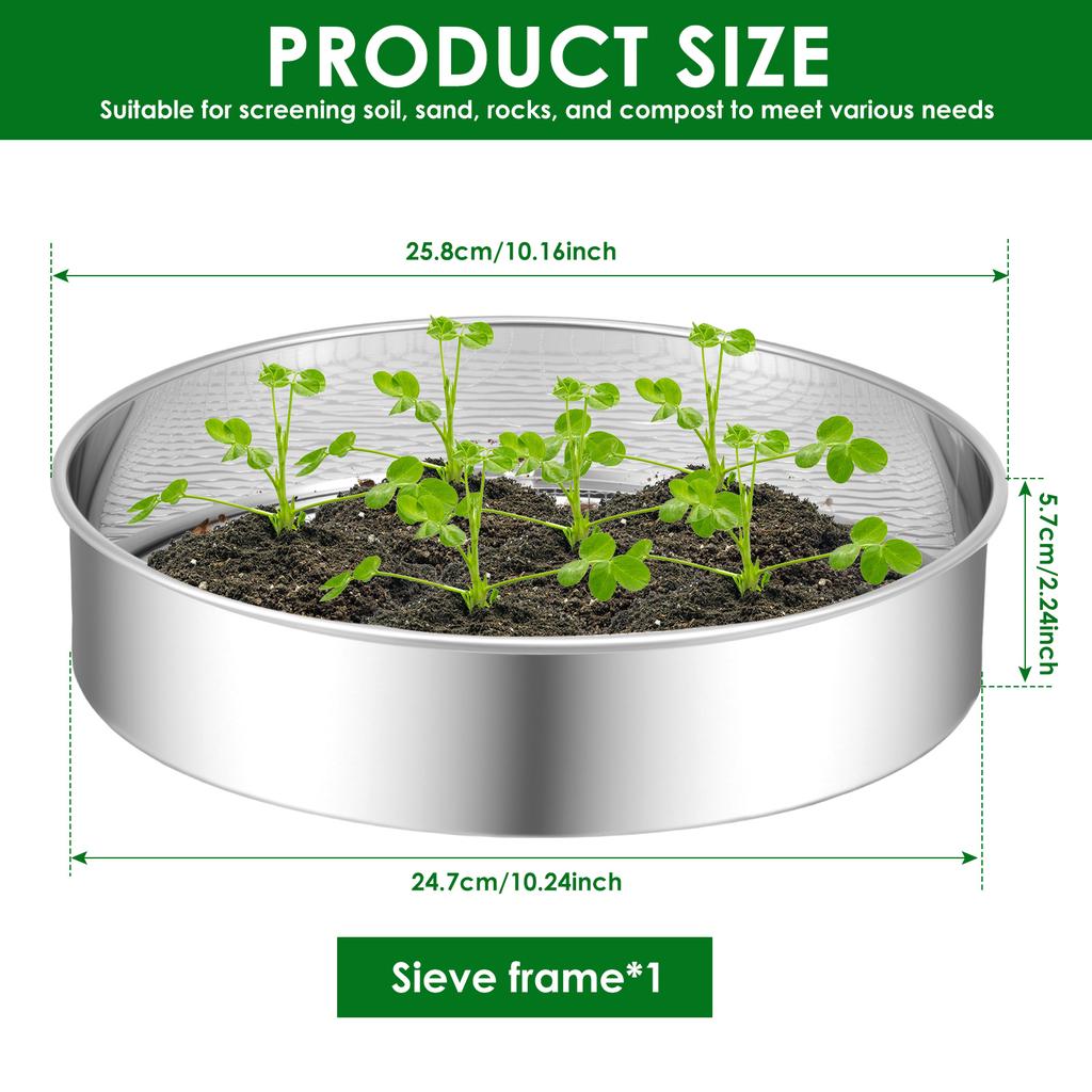4Pcs Soil Sieves Mesh Set Round Stainless Steel Garden Soil Stone Filtration Kitchen Flour Powder Filter Screen Soil Strainer