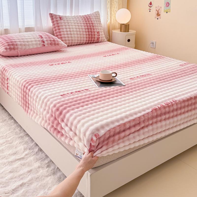 Warm Thick Bed Sheet for Winter Single/Queen/King Fleece Pluffy Fitted Bed Sheet Cartoon Mattress Cover(pillowcase need order)