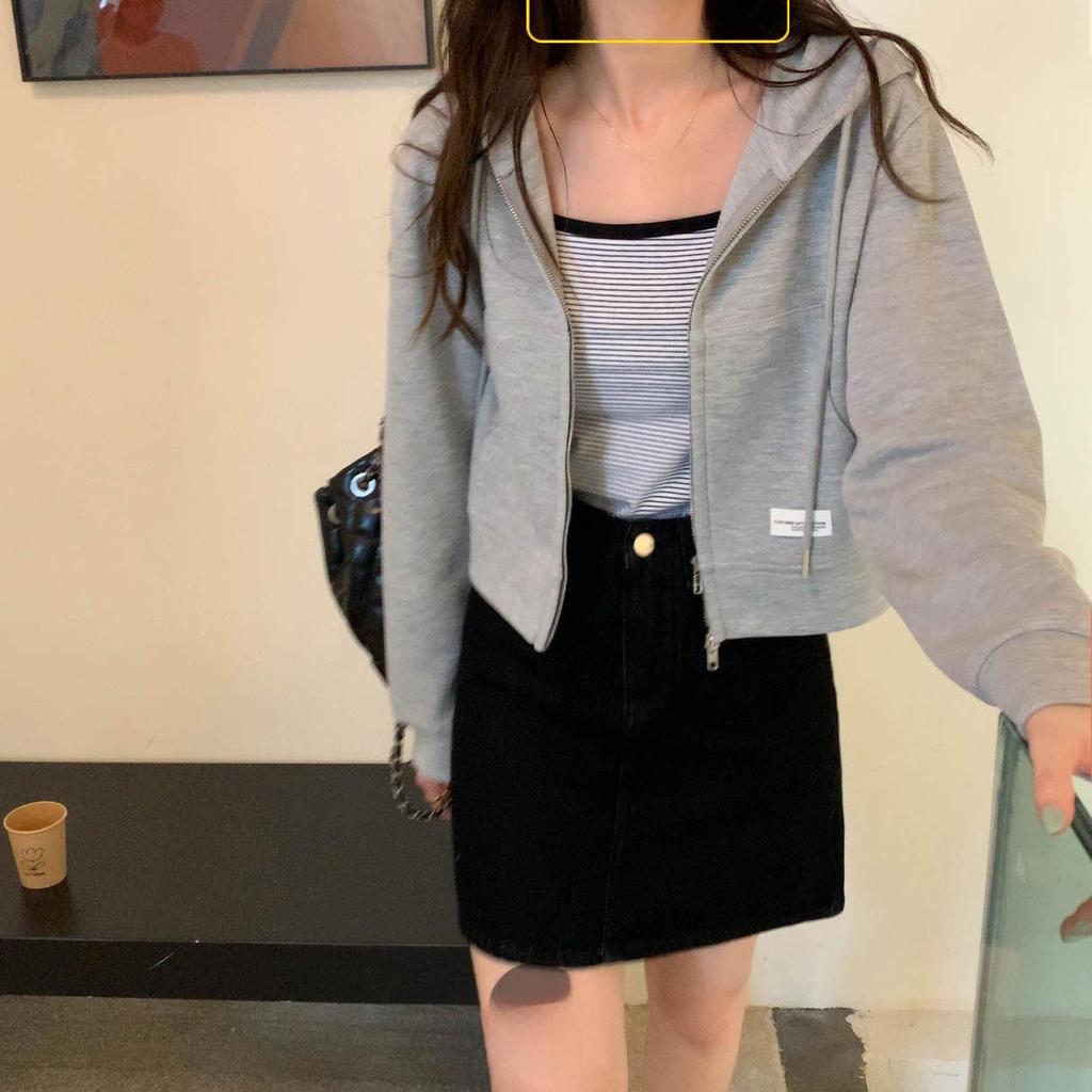 Women's Short Pink Cotton Hoodie Cardigan - Lightweight Spring/Summer Zipper Jacket