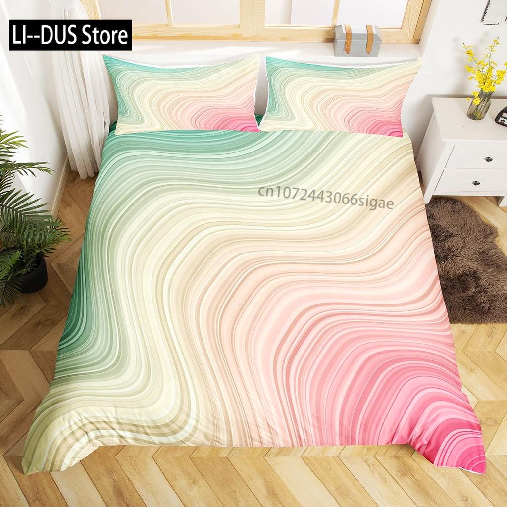 Geometrische Linien Bettbezug Queen Size Farbverlauf Deckenbezug mit 2 Kissenbezügen für Teenager Erwachsene Einfaches Bettwäsche-Set 3-teilig