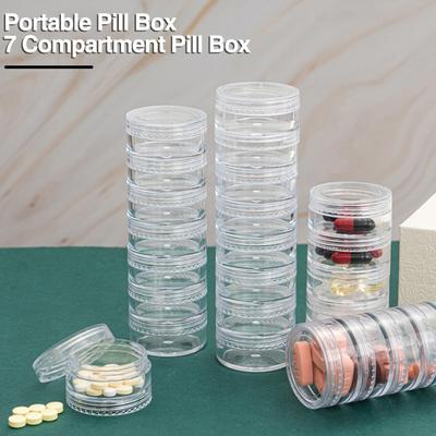 7Pcs Weekly Pill Organizer Case Stackable Travel 7 Day Pill Box Clear Transparent Supplements Fish Oil Pills Holder Dispenser with Lid