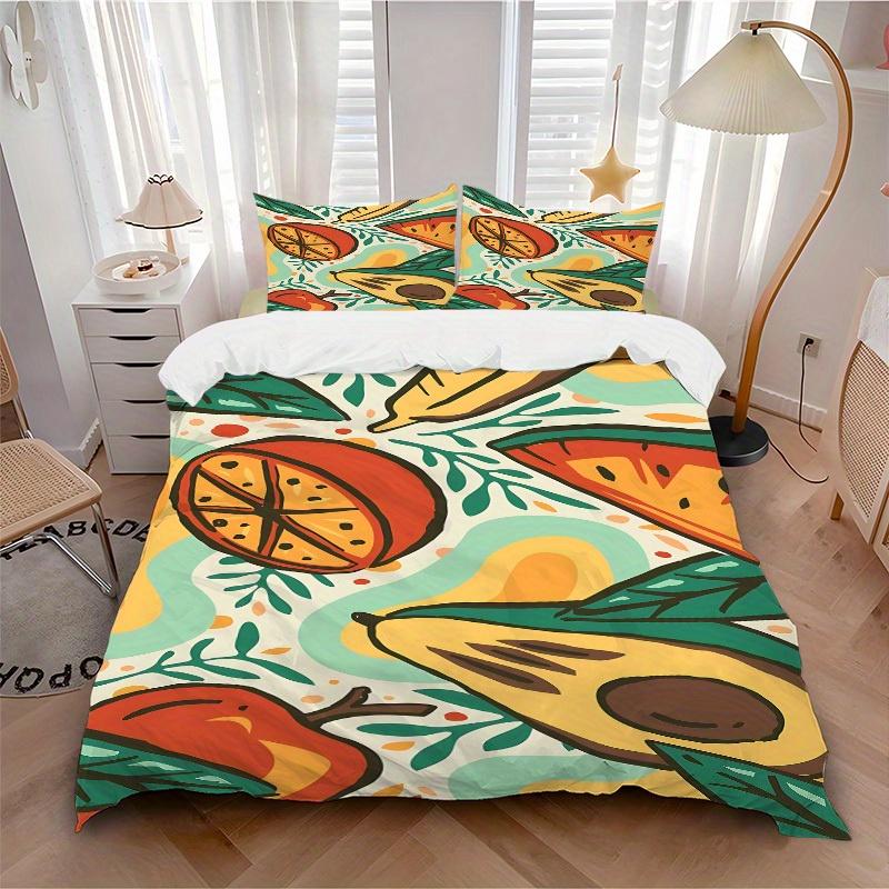 

3pcs Fruit Salad Avocado Soft and Comfortable Breathability, Bedding Set, Machine Washable, Suitable for All Seasons160 135x200cm