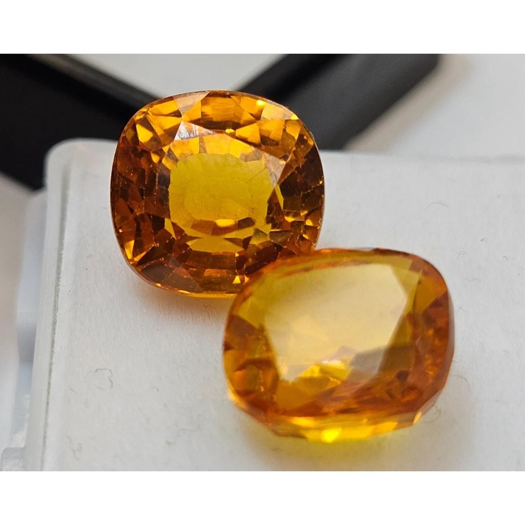 Natural Orange & Yellow Sapphire Cushion Cut 10+ Ct Pair Stunning Gemstone