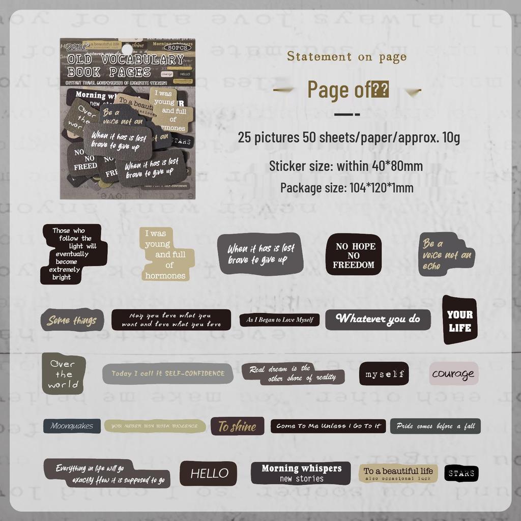 ZABC Far Away Travel Sticker Pack: 50 Retro English Word Sheets, 6 Styles