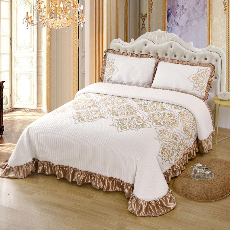 Luxury Soft Knitted Cotton Ruffles Bed Skirt, Bedspread Coverlet, Double Bed Cover Set, Blanket, Linen Pillowcases, Home Textile