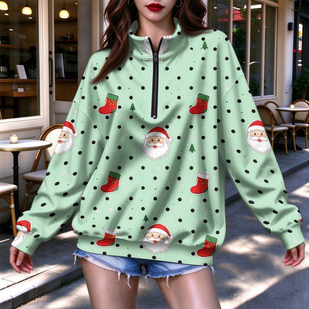 Women's Trendy Lightweight Printed Half-Zip Sweatshirt for Casual Everyday Wear