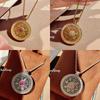 Vintage Gold Pigeon Blood Ruby Eight Auspicious Pendant Necklace Red Corundum Rotating Compass for Women