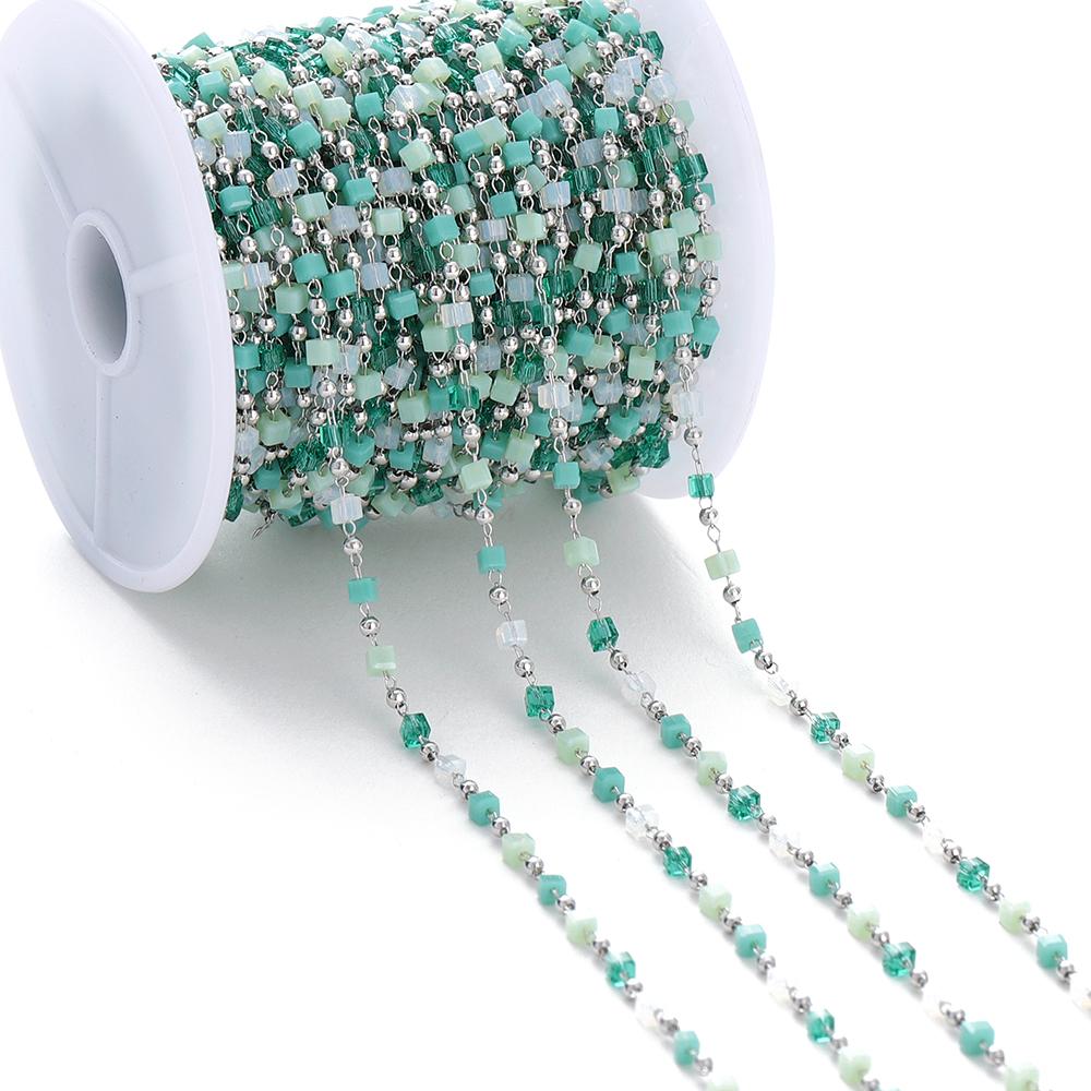 

1Meter Colorful Cube Stone with Copper Beads Chains Necklace Chain for DIY Anklet Bracelets Handmade Jewelry Making Accessories