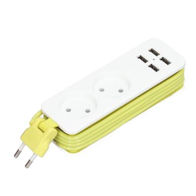 Regleta de alimentación de 1200W 10A 2 enchufes redondos 4 puertos USB Enchufe de alimentación para teléfono portátil