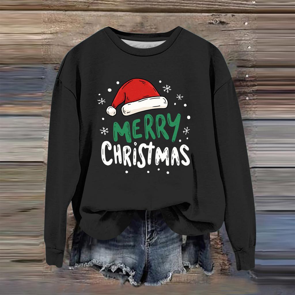 Women's Fashion Casual Long Sleeve Loose Christmas Printed Sweatshirt
