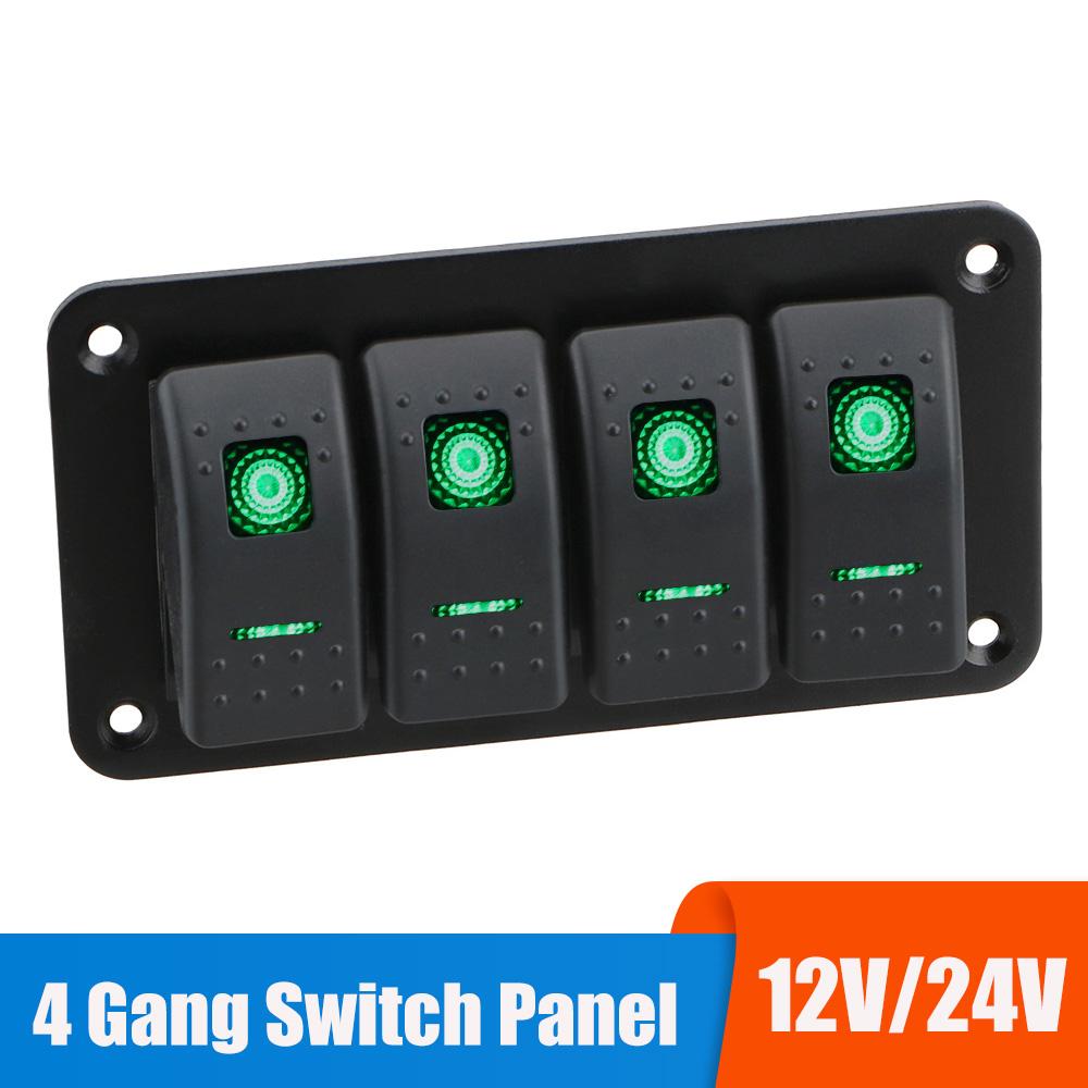 Panou Comutator Auto cu 4 Butoane Lumină LED Comutator Basculant Piese Control Siguranță Accesorii pentru Barcă Marină RV Rulotă Camion 12V 24V