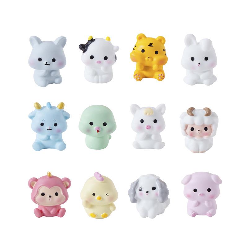 Micro Landscape Luminous Small 3D Cute Twelve Zodiac Animals, Decorative Accessories, Mini Car Ornaments Toys