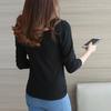 Women Autumn Basic Tee Long Sleeve Pullover Slim Fit Stretchy Warm Crew Neck V Neck Solid Color Daily Tops T-Shirt