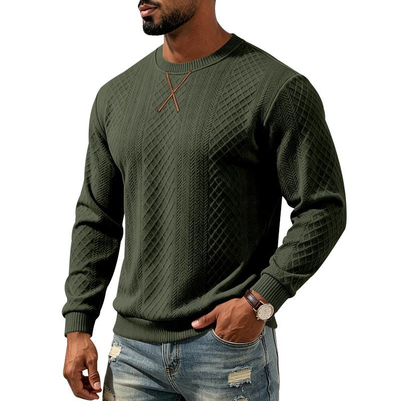 Men S Casual Jacquard Loose Fit Round Neck Long Sleeve Sweatshirt