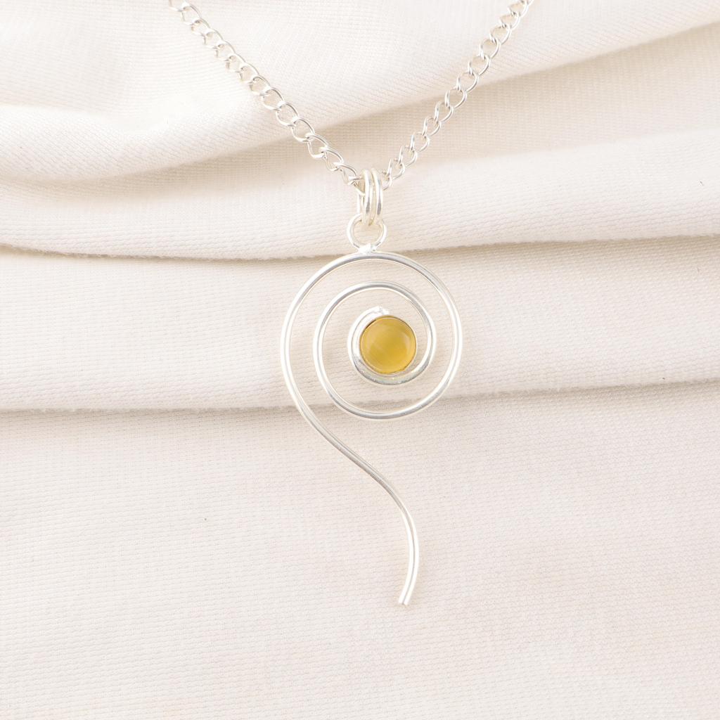 Yellow Cat's Eye 925 Sterling Silver Pendant, Handmade Silver Jewelry, Beautiful Cat's Eye Gemstone Jewelry For Gift