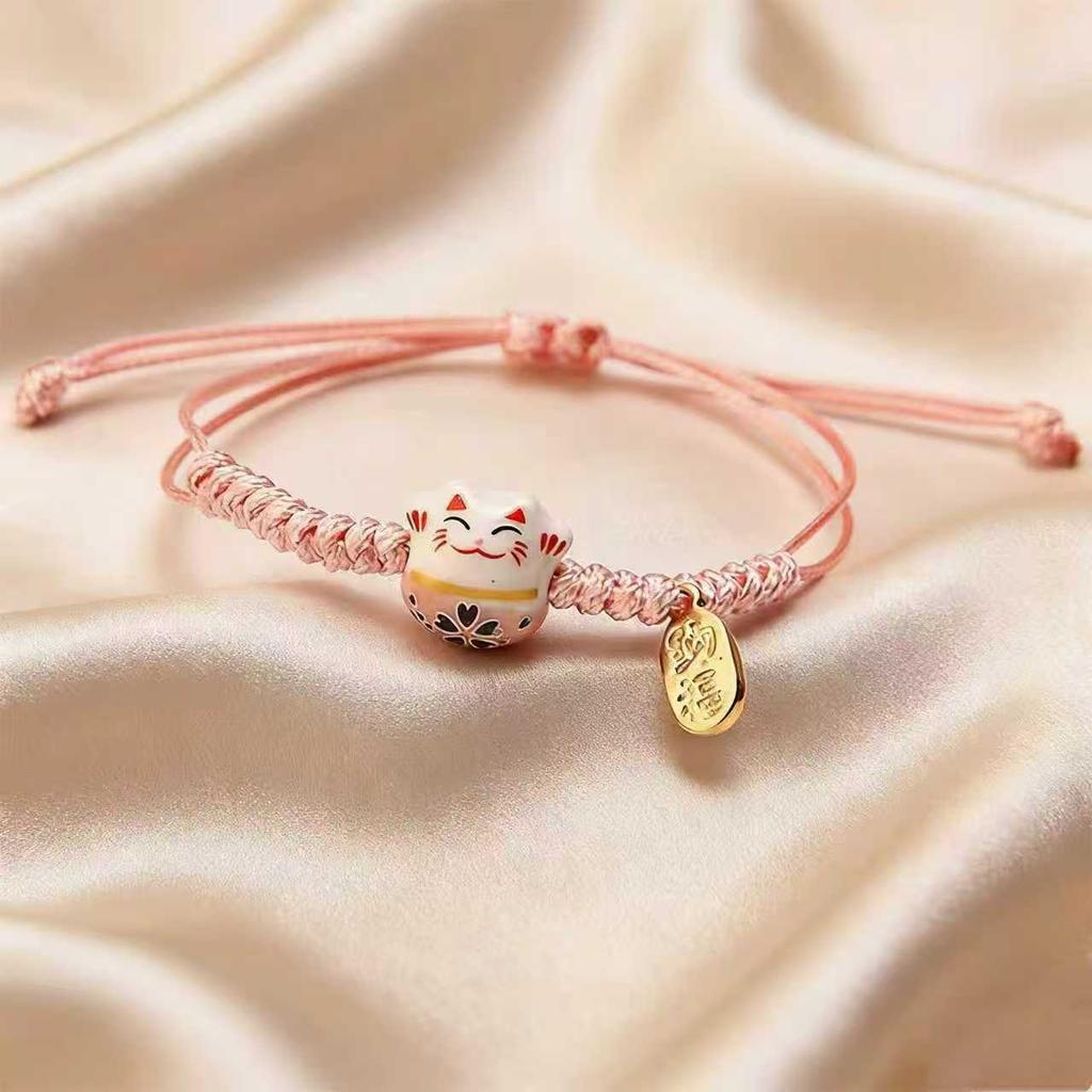 Simple Lucky Cat Knitted Bracelet Unisex Adjustable Cute Animal Woven Bracelet Harajuku Style Jewelry bracelets couple bracelet