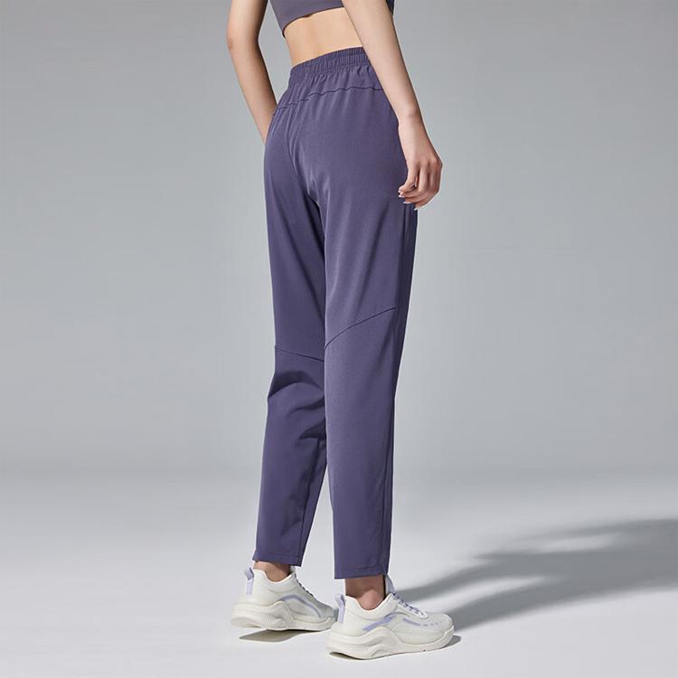Anta Running Series Solid Color Logo Mid Waist Straight Leg Casual Long Pants Women Bottoms Purple 962335501-2