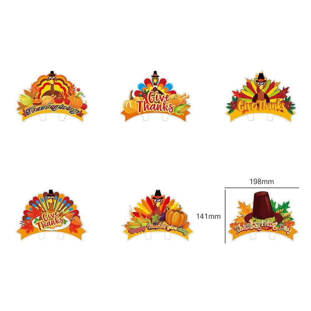 6pcs Kawaii Turkey Thanksgiving Headband Paper Colorful Festival Headdresses Performance Photo Props Hair Accessories Children