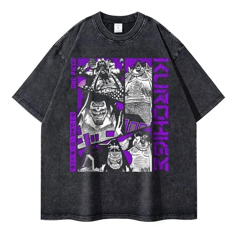 Roronoa Zoro T-Shirts Vintage Washed Anime One P-Piece T-Shirt Streetwear Oversized L-Luffy Manga Tops Tees 100% Baumwolle