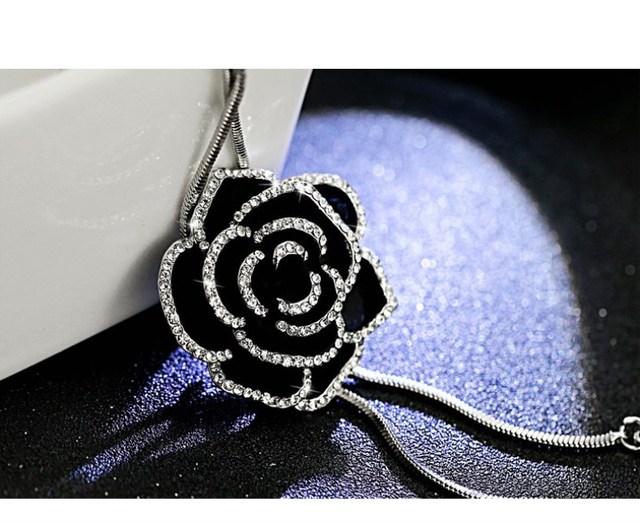 

Модная черная роза свитер цепочка женский Кристалл из Австрии 2 цвета осень и зима ретро цветы дикое ожерелье