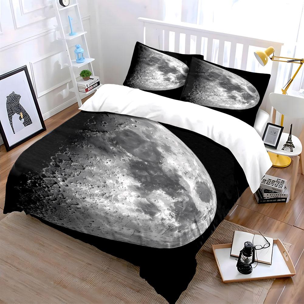 Moon Crater Print Design Bedding Duvet Cover Set (1*Duvet Cover 2*Pillowcases, Without Duvet Insert)