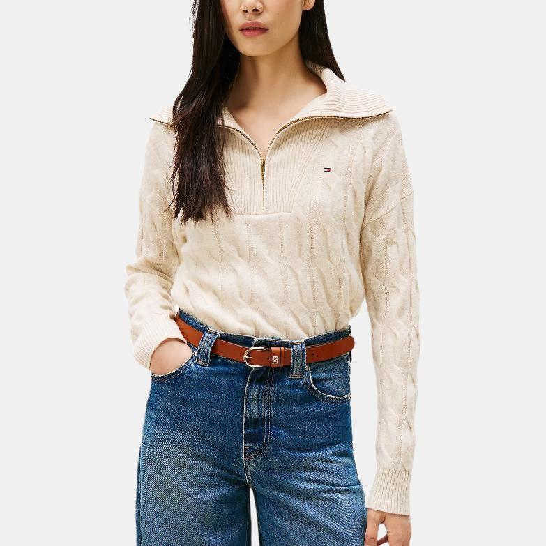 Tommy Hilfiger Solid Color Half-Zip Long Sleeve Polo Sweater Women sweater WW0WW46425-ADK