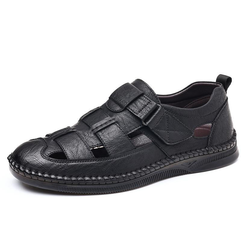 Men's shoes summer breathable hollow leather shoes men's casual hole shoes dad men's sandals